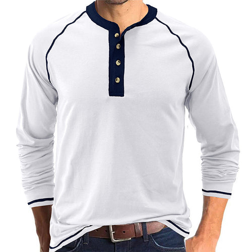 Herren Langarmshirt mit Knopfleiste und Kontrast-Details Drune