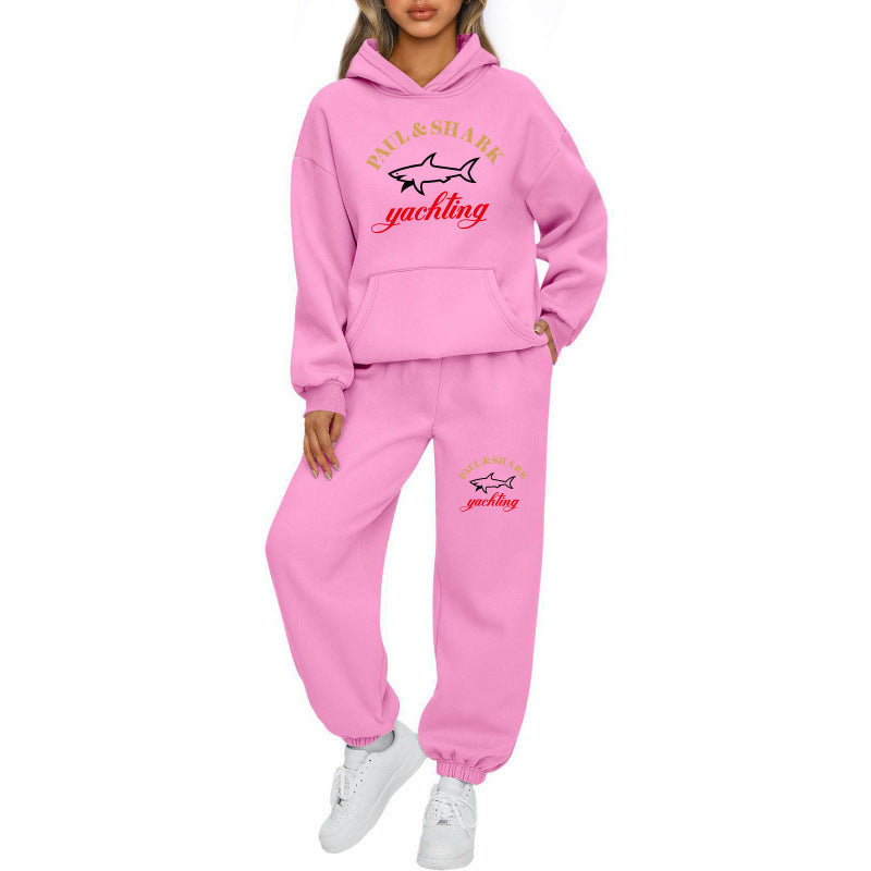Damen nan oversized Hoodie und Jogginghose Set mit Kapuze Kängurutasche und gerippten Bündchen Drune