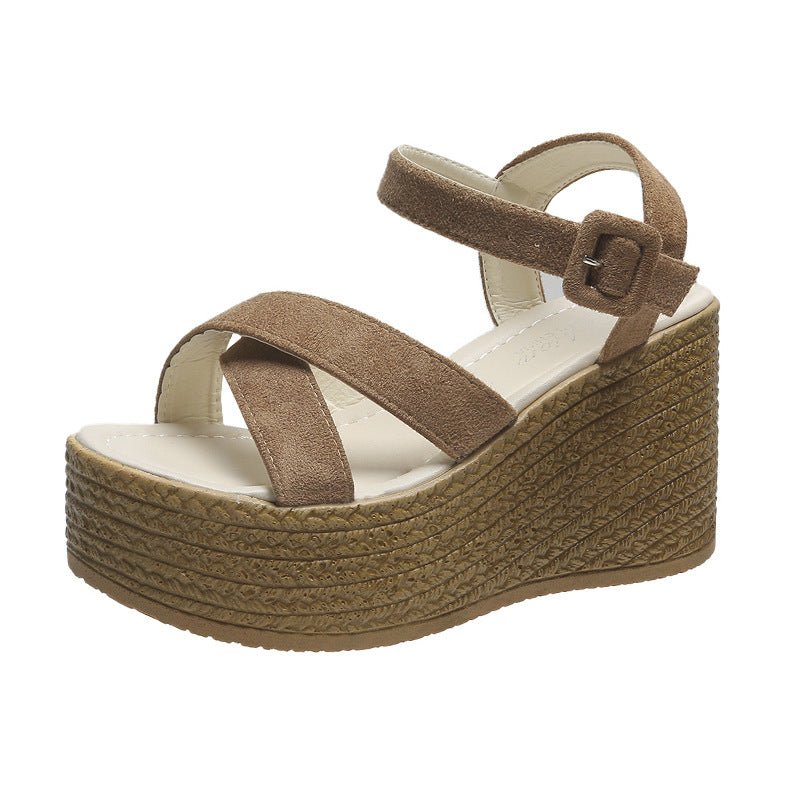 Damen Keil-Sandalen mit modischem Überkreuzriemen und rutschfester Sohle Drune
