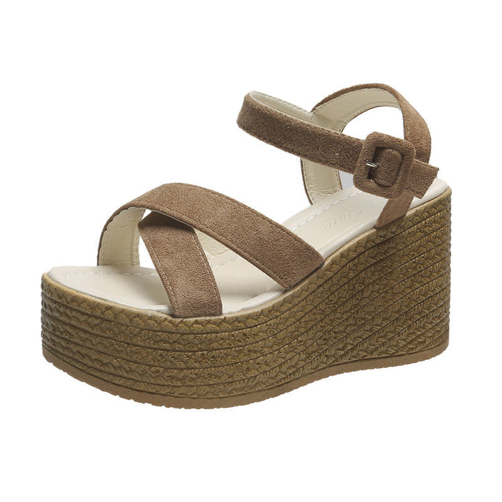 Damen Keil-Sandalen mit modischem Überkreuzriemen und rutschfester Sohle Drune