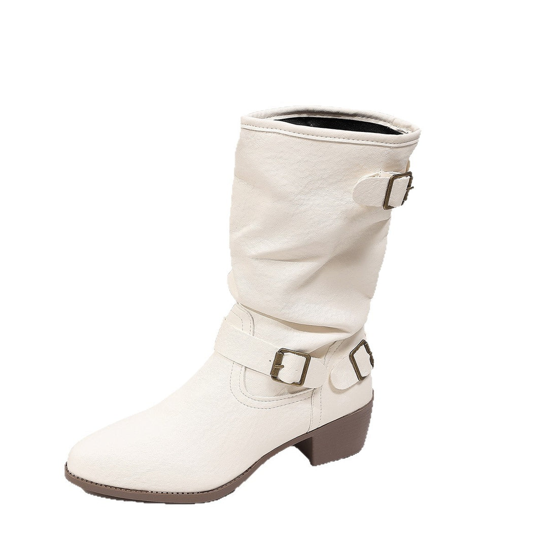 Damen Stiefeletten mit mittelhohem Blockabsatz und lässigem Slouch-Schaft Drune