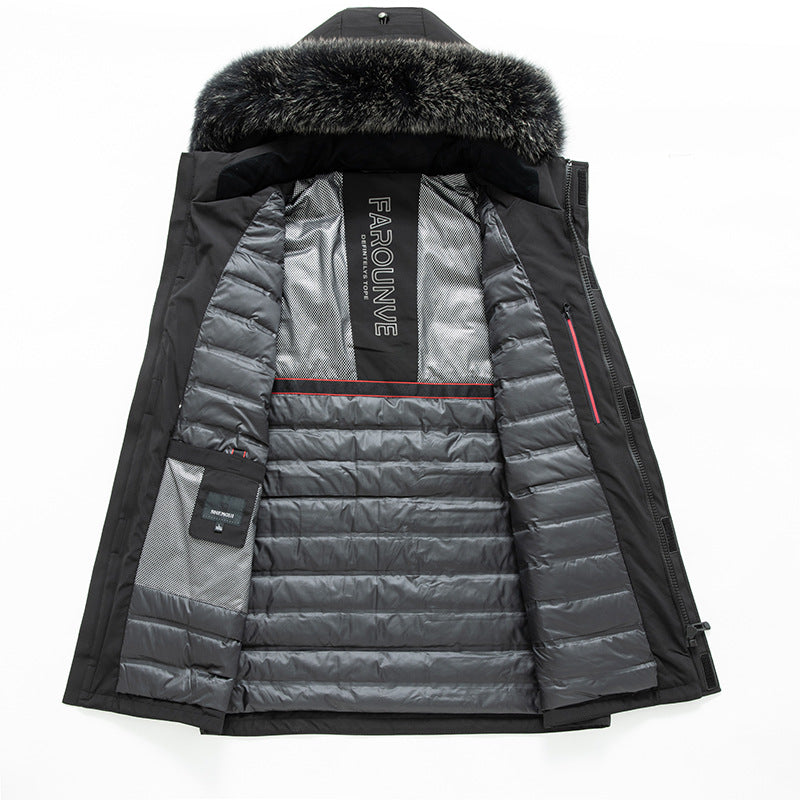 Herren Langer Winterparka mit abnehmbarer Kapuze und Kunstfellbesatz, Thermogefüttert Drune