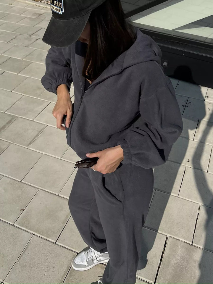 Damen Fleece-Anzug mit praktischen Taschen und Kapuze Drune