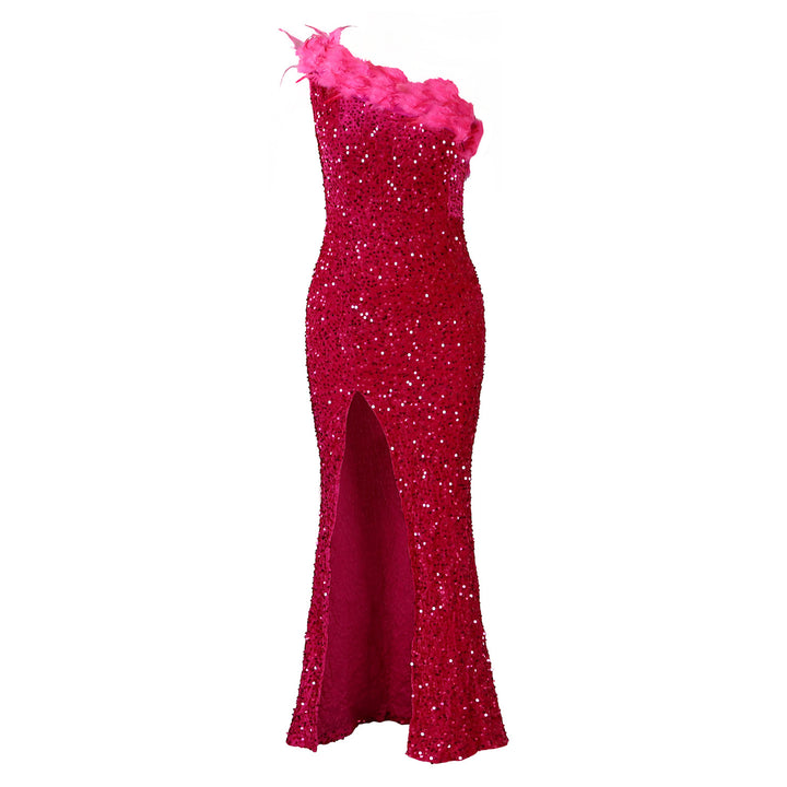 Damen Glitzerndes Abendkleid mit asymmetrischen Trägern und Pailletten Drune