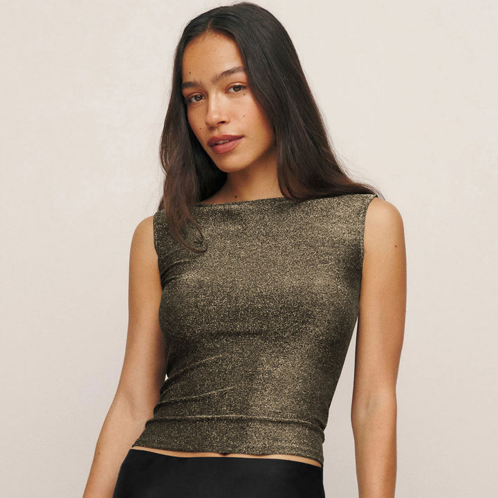 Damen figurbetontes Glitzer-Top mit asymmetrischem Schnitt und elegantem Tragekomfort Drune