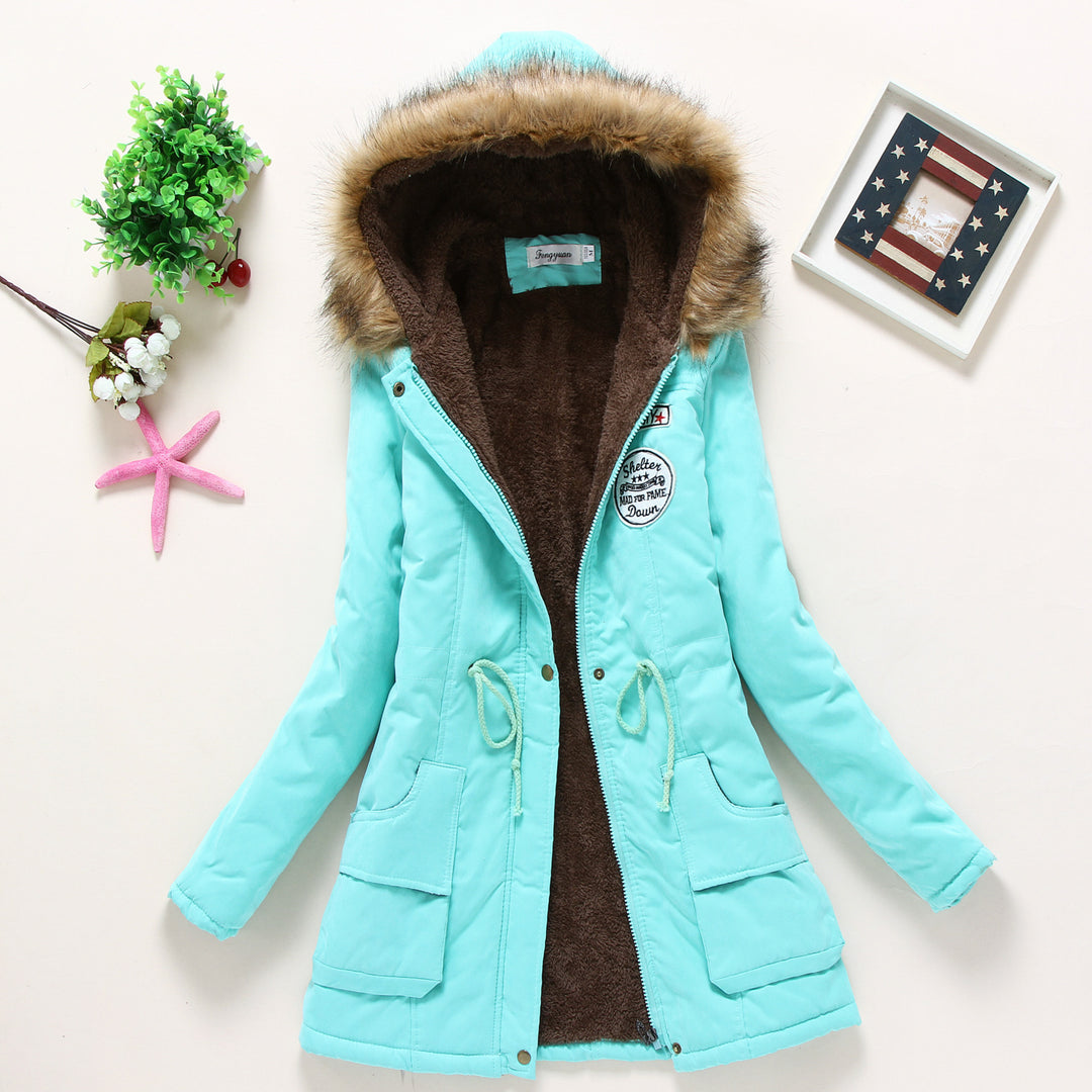 Damen taillierter Winterparka mit Teddyfutter Kunstfellkapuze und Tunnelzug Drune