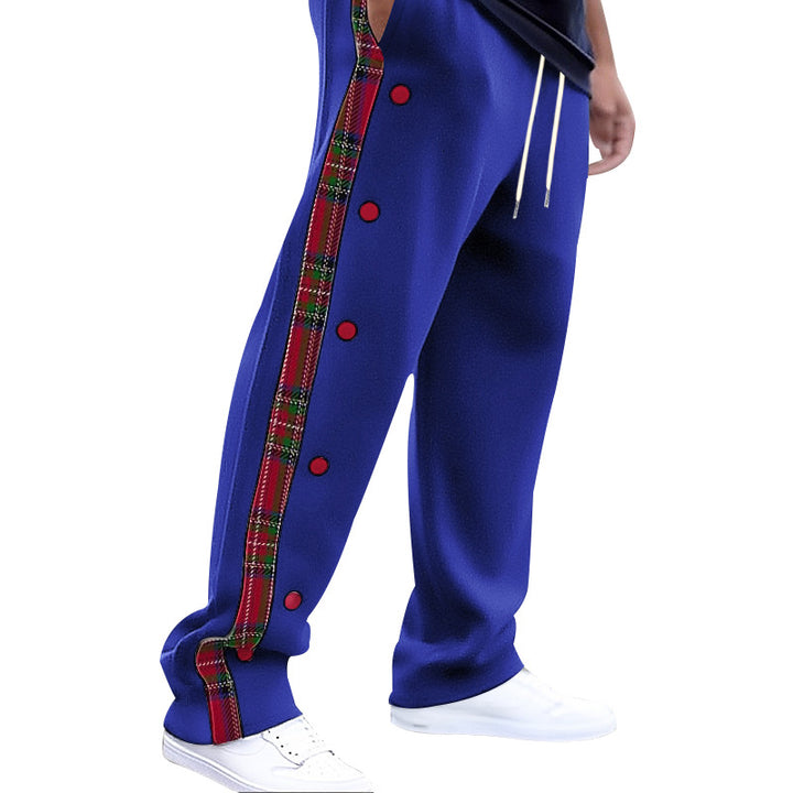 Herren lockere Jogginghose mit seitlichem Karostreifen und Druckknopfleiste Drune