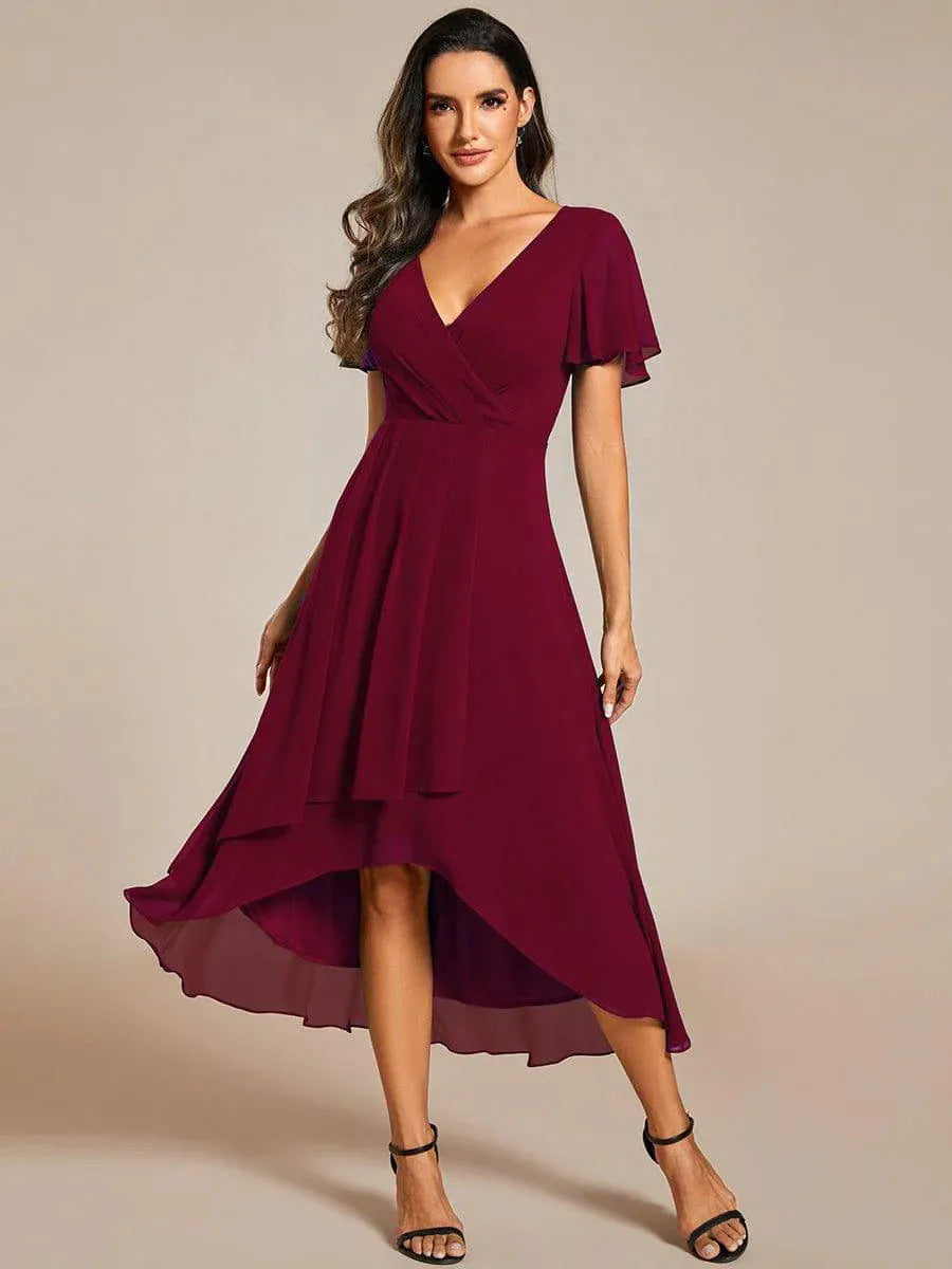 Damen Elegantes Wickelkleid mit asymmetrischem Saum Drune