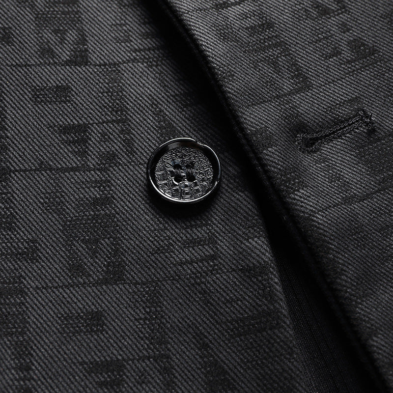 Herren Sakko aus strukturierter Jacquard-Wollmischung mit Zwei-Knopf-Schnitt und aufgesetzten Taschen Drune