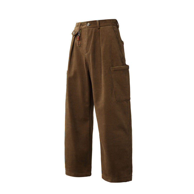 Herren Weite Cord‑Cargohose mit Bundfalten, aufgesetzten Beintaschen und Relaxed‑Fit Drune