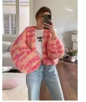 Damen Strickjacke mit voluminösen Ärmeln und farbverlaufendem Design Drune