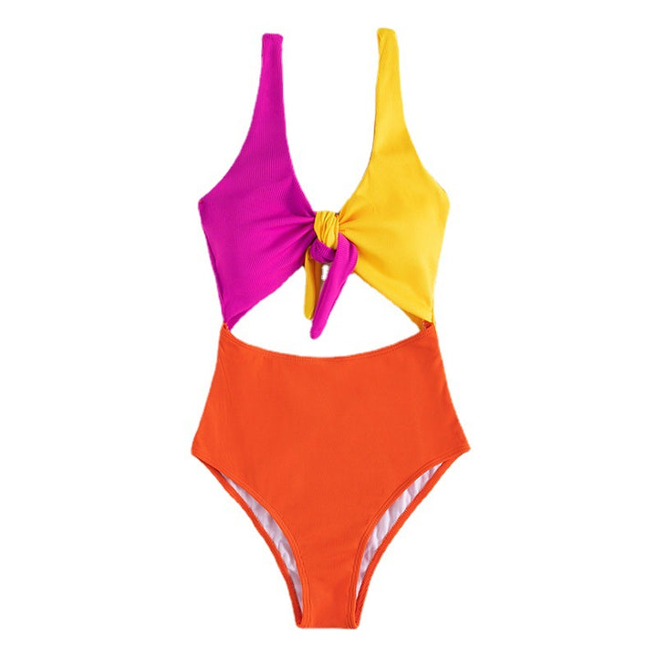 Damen Hochgeschnittener Badeanzug mit verspielt geknotetem Oberteil Drune