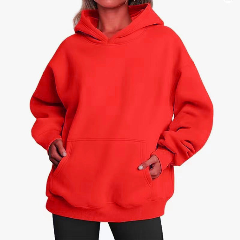 Damen nan extralanger Oversize-Kapuzenpullover im Boxy-Schnitt mit Kängurutasche und geripptem Abschluss Drune