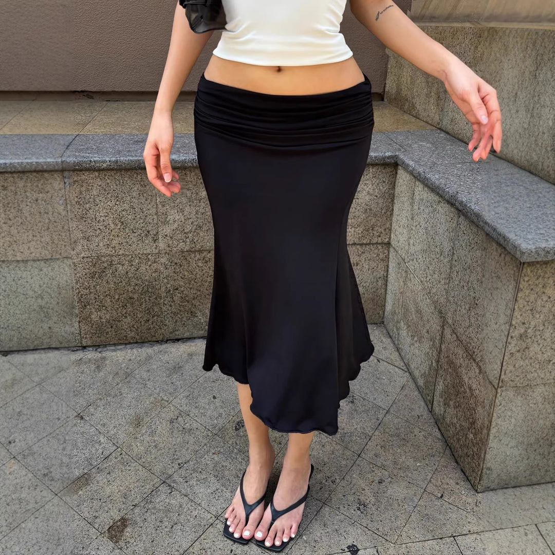 Damen Midirock aus Stretch-Jersey mit gerafftem Bund und A-Linie Drune
