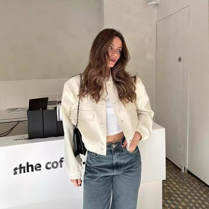 Damen Kurzjacke im Bomberstil mit Leoparden‑Fauxfell und Rippbündchen Drune