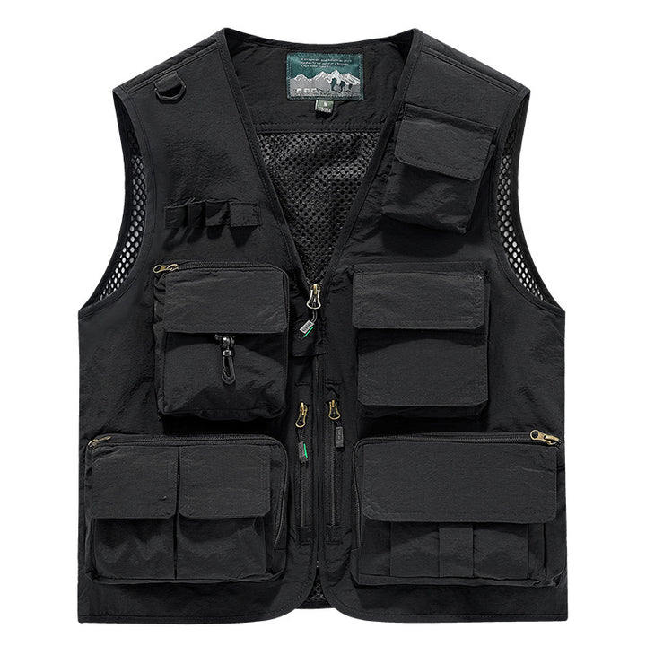 Herren multifunktionale Angler- und Utility‑Weste mit zahlreichen Reißverschluss- und Kletttaschen sowie Mesh-Innenfutter Drune