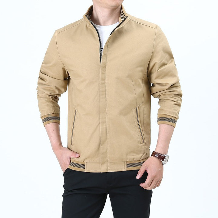 Herren nan taillierte Harrington-Jacke aus Baumwoll-Twill mit verdecktem Reißverschluss und gestreiften Bündchen Drune