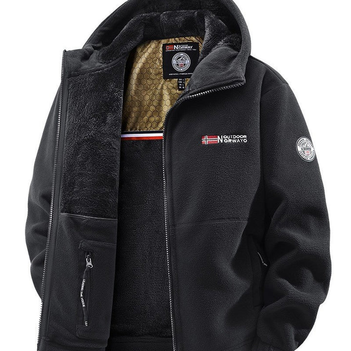 Herren Kuschelige Fleece‑Kapuzenjacke mit Teddyfutter, windabweisend und Reißverschlusstaschen Drune