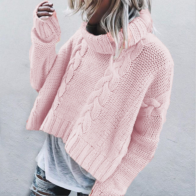 Damen Grobstrickpullover mit hochgeschlossenem Kragen und strategisch platzierten Zopfmustern Drune