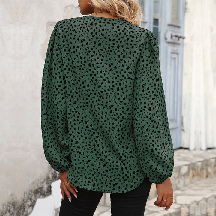 Damen Leichte Viskose-Bluse mit V‑Ausschnitt, elastischen Manschetten und Animal‑Print Drune