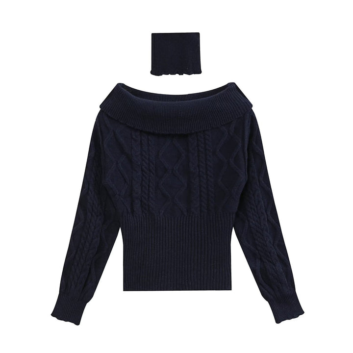 Damen Schulterfreier Zopfmuster-Pullover mit weitem Umschlagkragen Drune