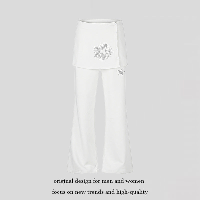 Damen Loungewear-Hose mit integriertem Minirock, weitem Bein und Stern-Strassapplikation Drune