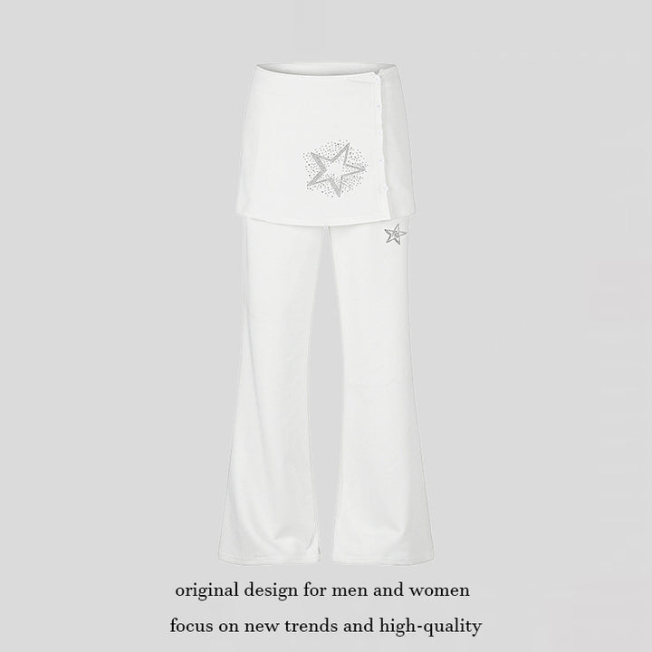 Damen Loungewear-Hose mit integriertem Minirock, weitem Bein und Stern-Strassapplikation Drune