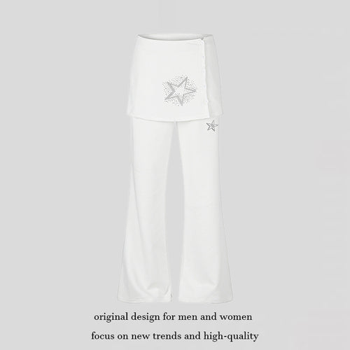 Damen Loungewear-Hose mit integriertem Minirock, weitem Bein und Stern-Strassapplikation Drune