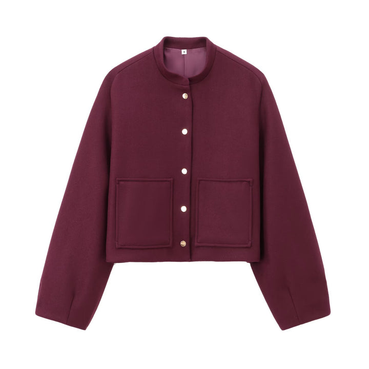 Damen Cropped Wollmix‑Jacke im Boxy‑Schnitt mit Stehkragen und aufgesetzten Taschen Drune