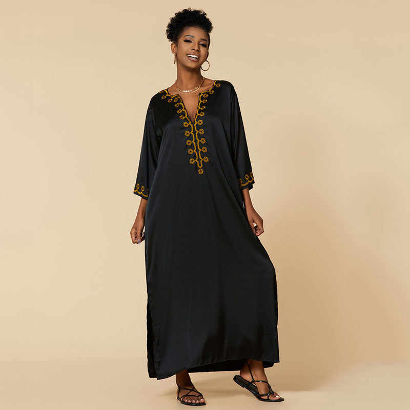 Damen Elegante Kaftanrobe mit kunstvoller Bestickung Drune