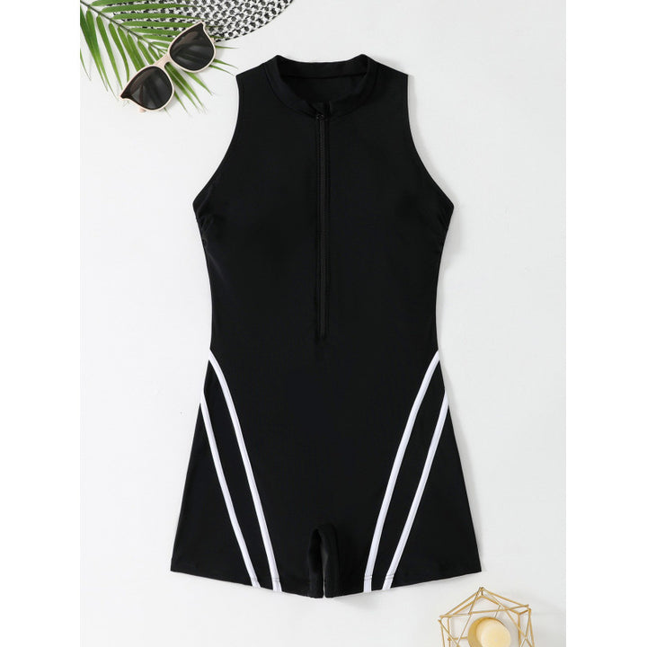 Damen Sportlicher einteiliger Schwimmanzug mit Reißverschluss und Akzentlinien Drune