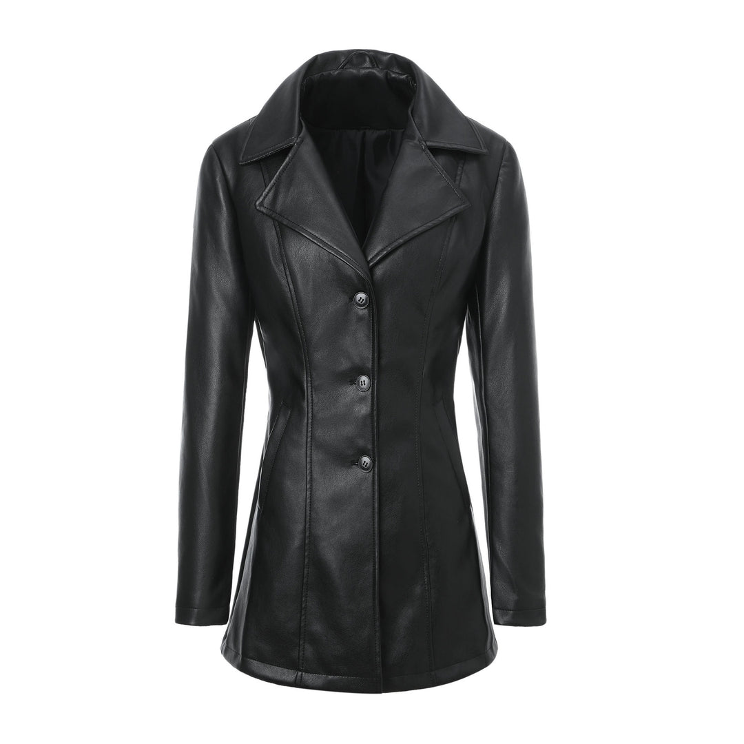 Damen Elegante Slim-Fit Kunstlederjacke Drune