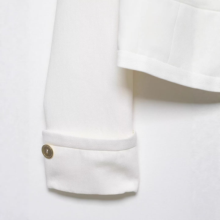 Damen Cropped Doppelreiher-Blazer mit hohem Stehkragen und Zierknöpfen Drune