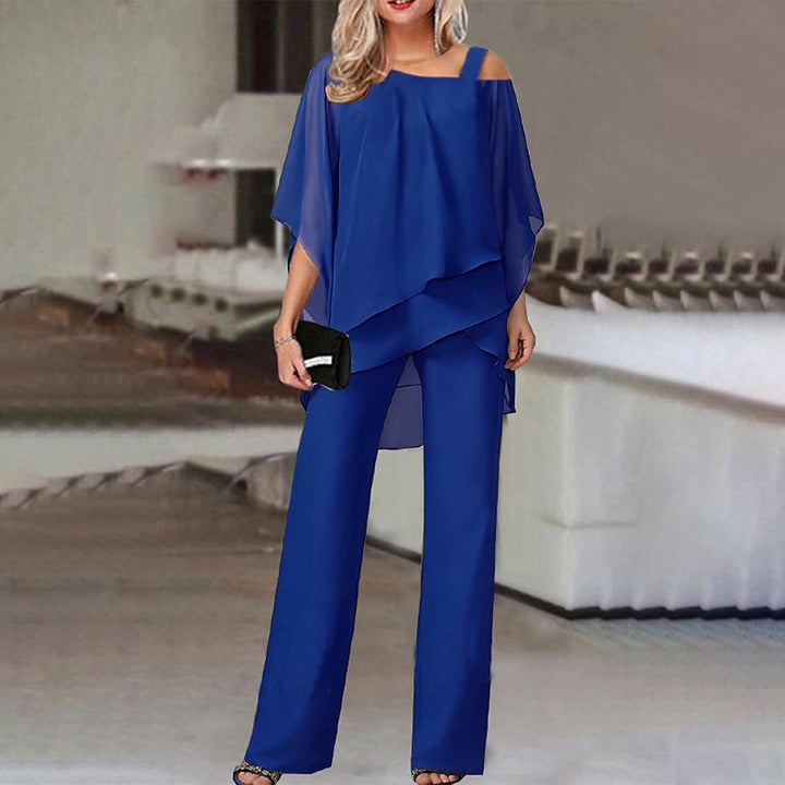 Damen Lagen Chiffon Overlay Hosenanzug Drune