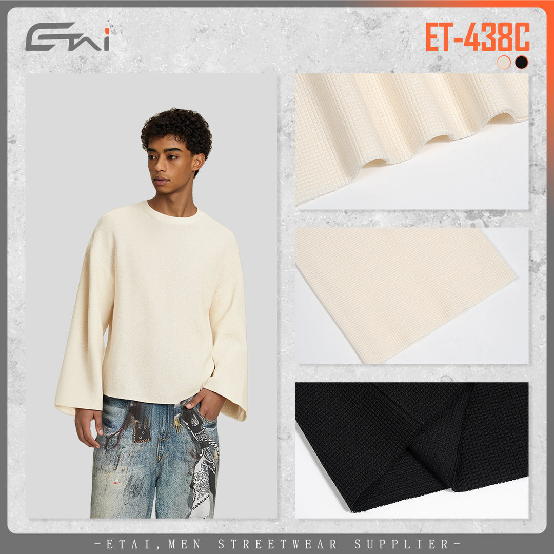 Herren Boxy Waffelstrick-Pullover mit Oversize-Schnitt und Rundhalsausschnitt Drune
