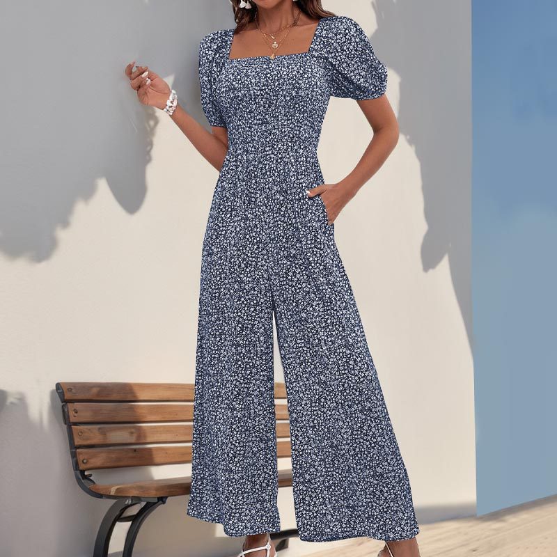 Damen lässiger Jumpsuit mit elastischem Bund und modischem Puffärmel-Design Drune