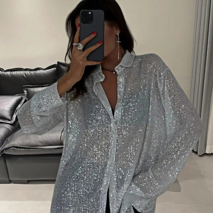 Damen Blusen mit funkelnden Pailletten Drune