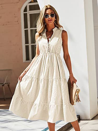 Damen Midikleid mit gestreiftem Design und Knopfleiste Drune