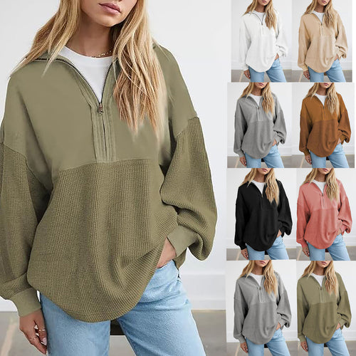 Damen lässiger Kapuzenpullover mit halblangem Reißverschluss und strukturiertem Material Drune