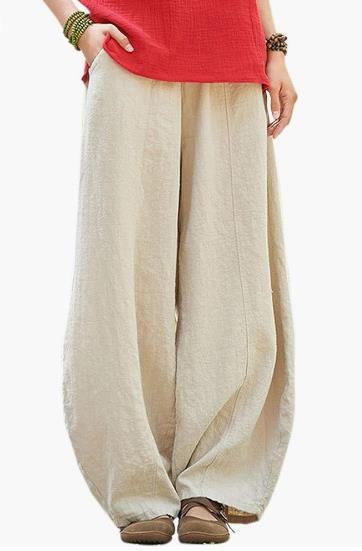 Damen weite Leinenhose mit elastischem Bund und praktischen Taschen Drune