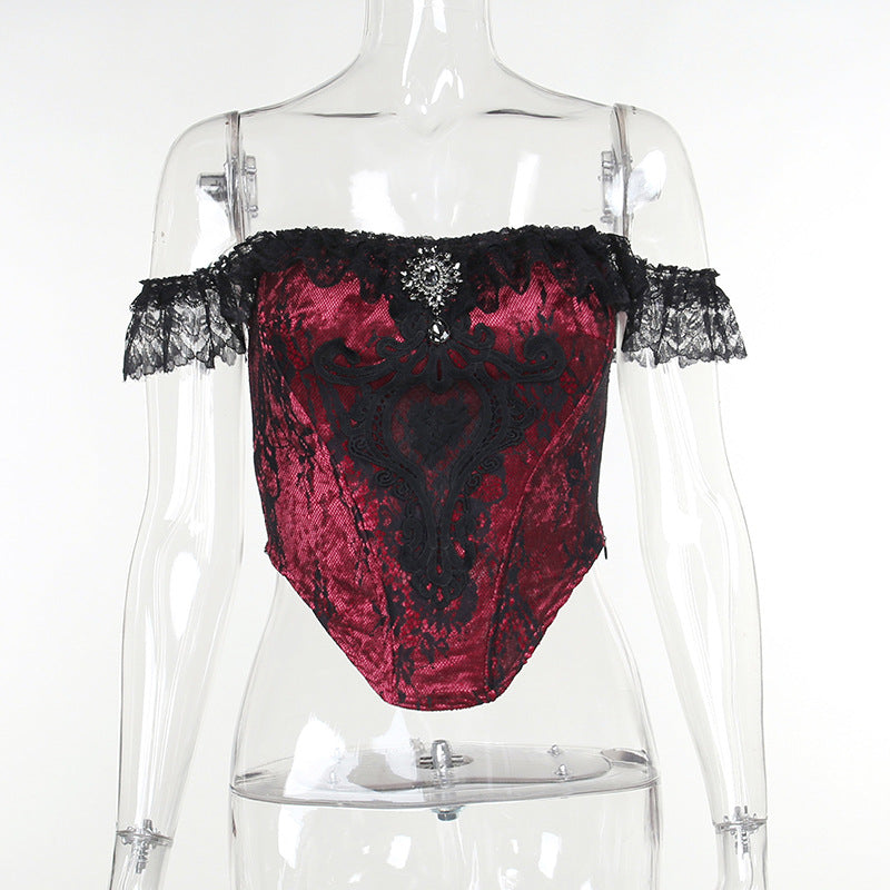 Damen figurbetonte Bluse mit Rüschendetails und Schnürung Drune