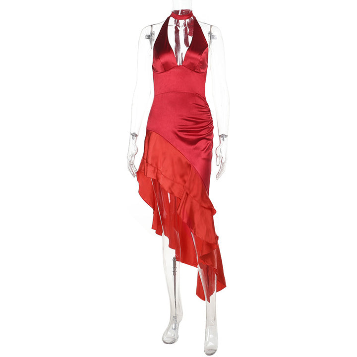 Damen elegantes Wickelkleid mit tiefem V-Ausschnitt und fransigem Saum Drune