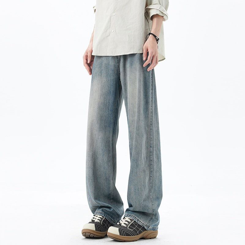 Herren Weite Denim-Jeans mit Vintage-Waschung und tiefem Schritt Drune