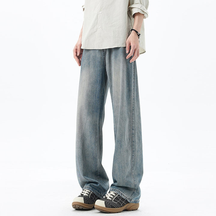 Herren Weite Denim-Jeans mit Vintage-Waschung und tiefem Schritt Drune