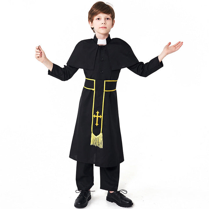 Männer Priester Kostüm mit Umhang und goldenen Accessoires Drune