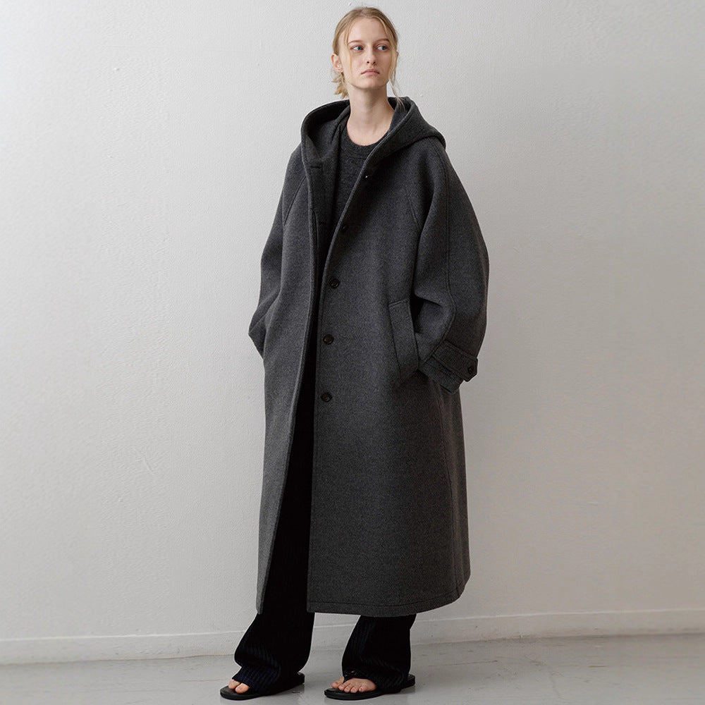 Damen Eleganter Oversize-Mantel mit Kapuze und praktischen Taschen Drune