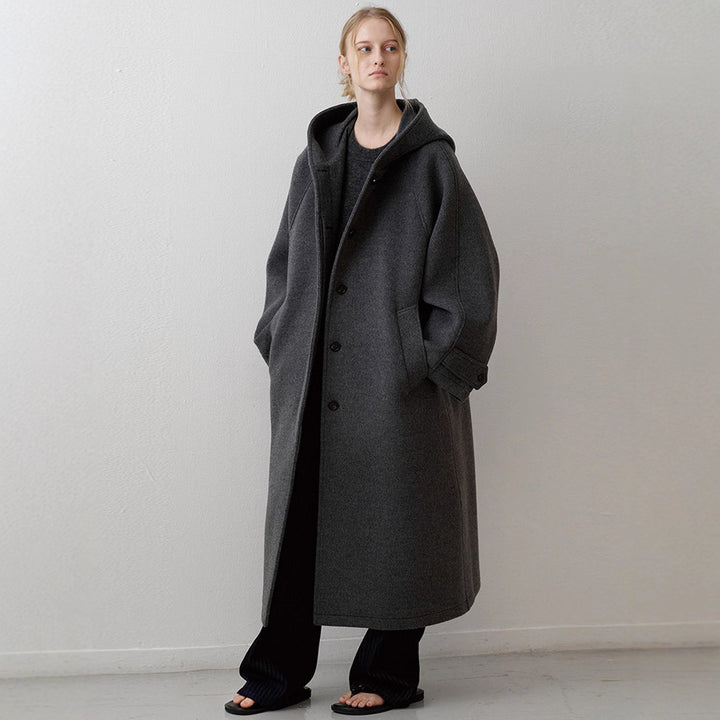 Damen Eleganter Oversize-Mantel mit Kapuze und praktischen Taschen Drune