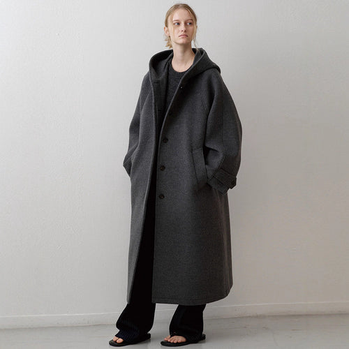 Damen Eleganter Oversize-Mantel mit Kapuze und praktischen Taschen Drune