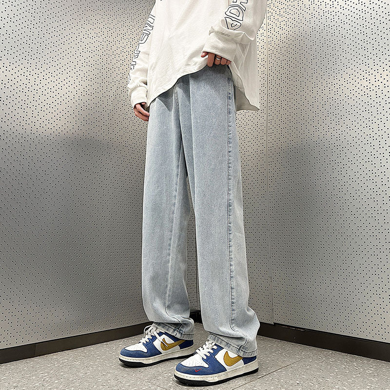 Herren Weite Vintage-Denim-Hose im Baggy‑Straßenstyle mit vorderer Bügelfalte Drune