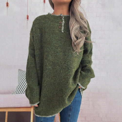 Damen lässiger Strickpullover mit klassischem Knopfdesign und übergroßem Schnitt Drune